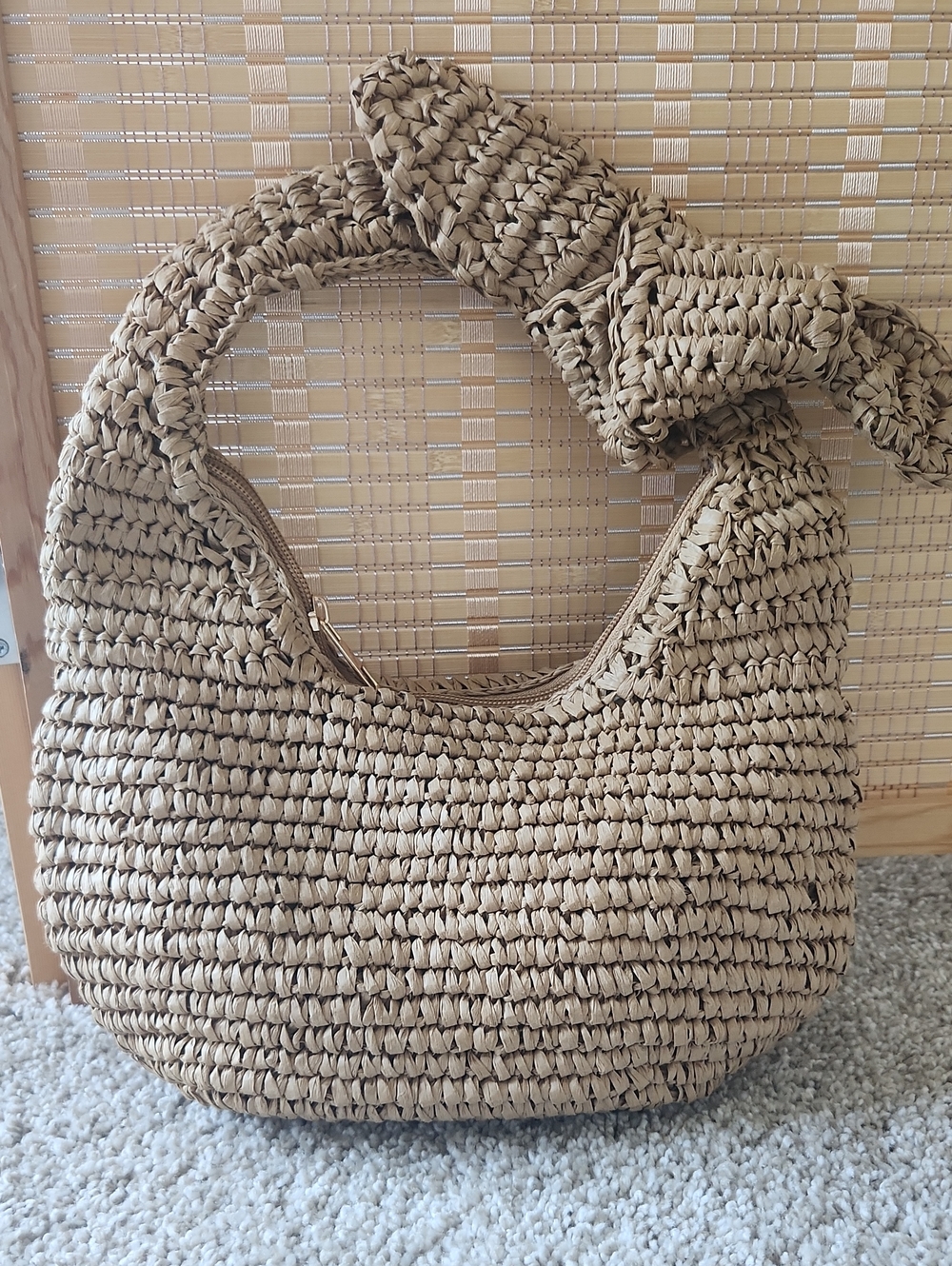 Woven Straw Shoulder Bag in Natural Tan